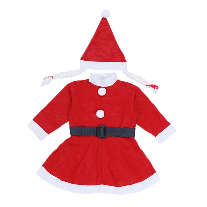 Costum craciunita pentru fata 1-3 ani, 3 piese polar, rosu