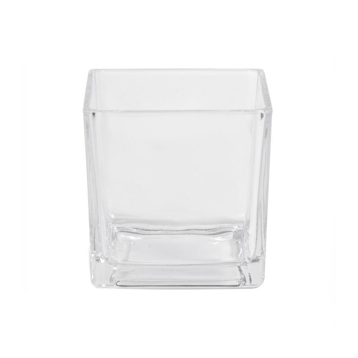 Vaza decorativa din sticla transparenta, patrata, 10x10x10 cm