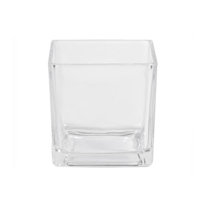 Vaza decorativa din sticla transparenta, patrata, 8x8x8 cm