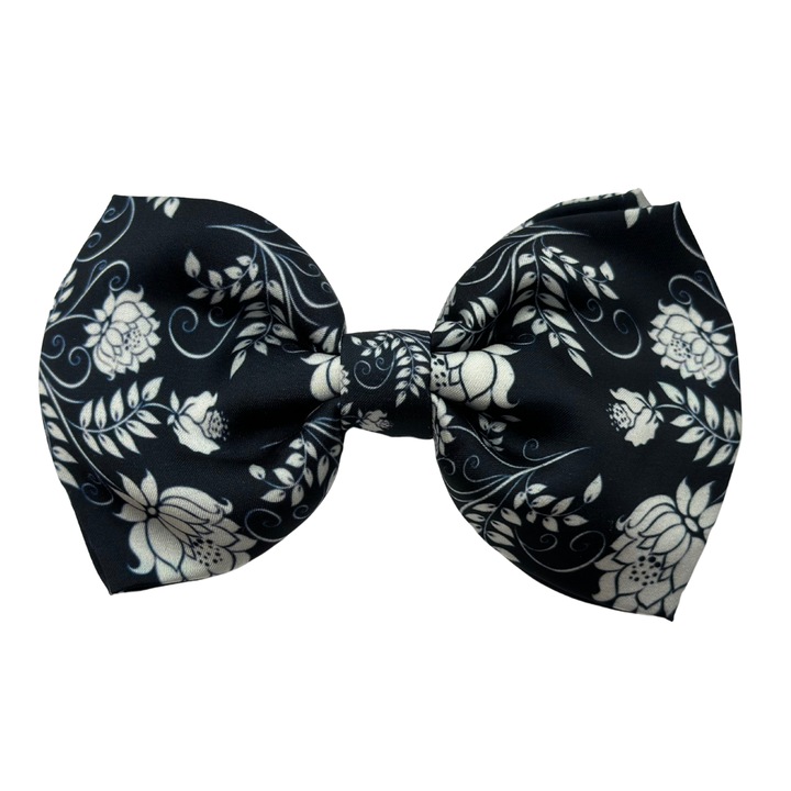 Papion Premium Negru Floral, Matase Hand Made