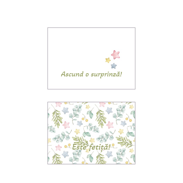 4 db-os kártyakészlet A6-os nemi felfedő zöld virág, - lány, tapintható textúrájú karton 250g, boríték is