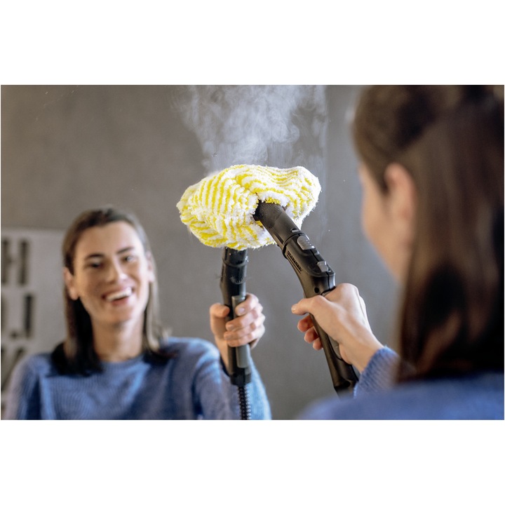Aparat de curatat cu abur multifunctional Karcher SC 5 EasyFix Iron Plug, 2250 W, 4.2 bar, rezervor 1.5 l, kit curatare podea, accesorii curatare suprafete multiple, pudra de decalcifiere, 1.512-660.0, Alb/Negru