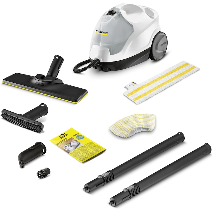 Парочистачка Karcher SC 4 Easyfix, 2000 W, 3.5 бара, 0.5/0.8 л, Загряване 4 мин, бяла, с комплект Easyfix за подове