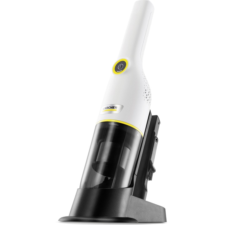 Aspirator de mana compact Karcher CVH 3 Plus, 1.198-350.0, 70 W, 2 Ah, Filtru HEPA 12, autonomie 20 min (max), statie de incarcare, Alb/Negru