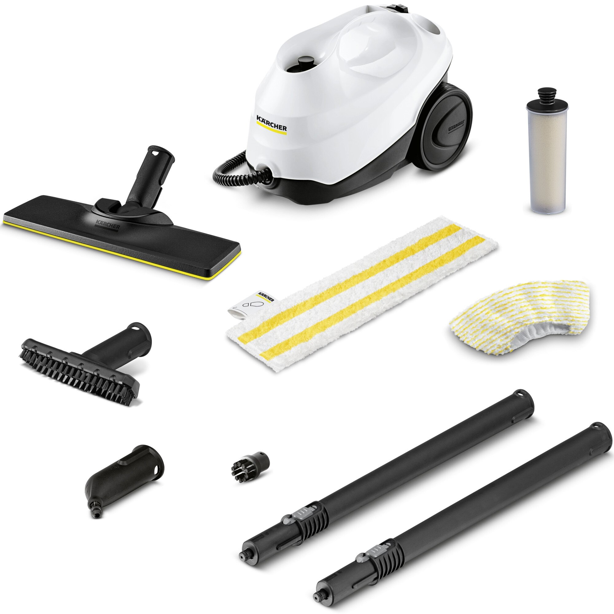 Aparat de curatat cu abur multifunctional Karcher SC 3 EasyFix, 1900 W, 3.5 bar, rezervor 1 l, kit curatare podea, accesorii curatare suprafete multiple, cartus de decalcifiere, 1.