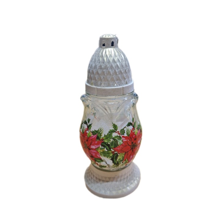 Candela din sticla, Pictura cu Flori, 25 cm