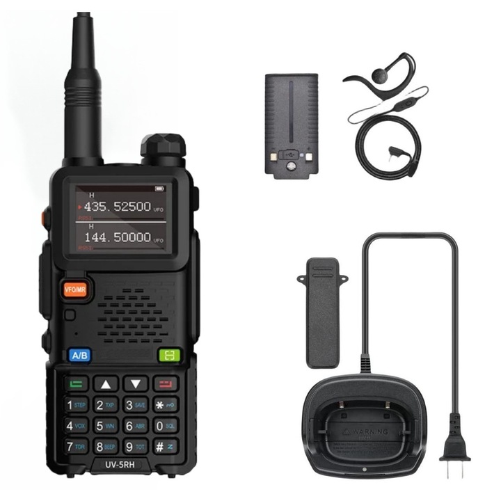 Преносима радиостанция, MOSMAOO, UV-5RH, Мощност 10W, Dual Band VHF/UHF 136 - 174 MHz / 400-520 Mhz, Черен