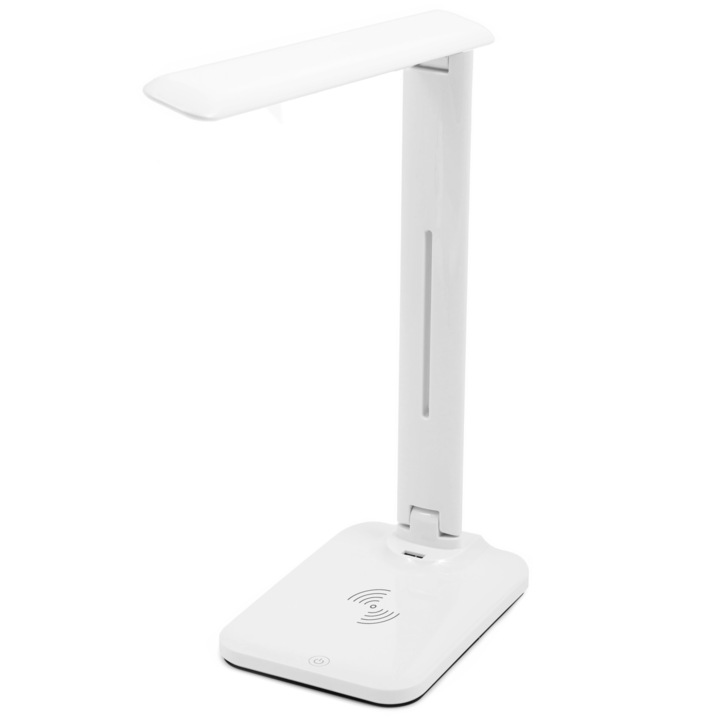 Lampa Birou LED RETOO HomeSmart, Brat Dublu Articulat, 3 Culori 3300K-6000K, 5 Trepte Luminozitate, Control Tactil, Alimentare USB 5V, Putere 10W, 1700 Lux, Cap Reglabil 120°, Design Ergonomic, Fara Stroboscop, Ideala Pentru Birou, Citit, Schitat, Alb