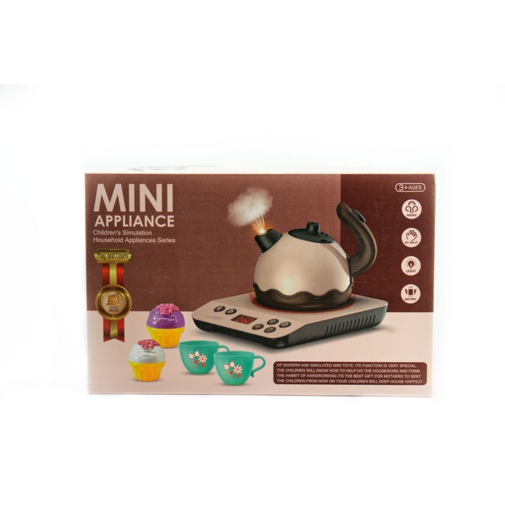 Set plita pentru copii, Plastic, Fierbator, cu Abur si Deserturi, Mini Aparat, 3+, Multicolor