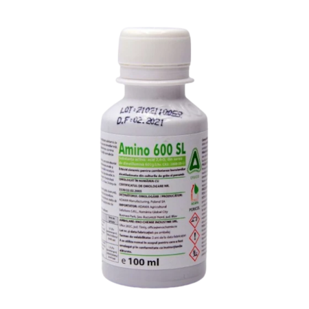 Erbicid postemergent, sistemic, pentru combaterea buruienilor dicotiledonate din culturile de grau si porumb, Amino 600 SL, 100 ml