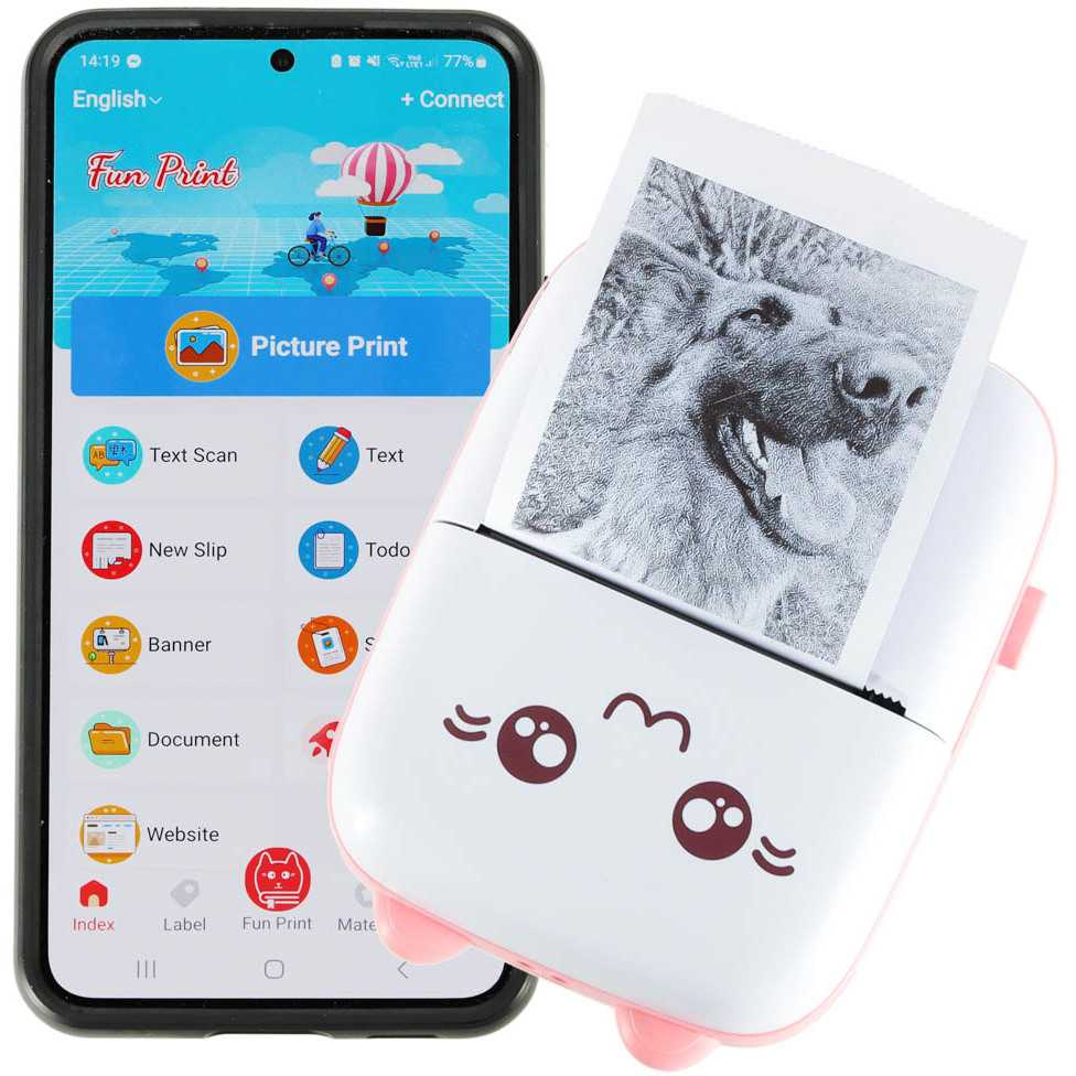 Poza Cu Inprimanta Roz Mini imprimanta termica pentru fotografii si etichete cu cablu USB si ...