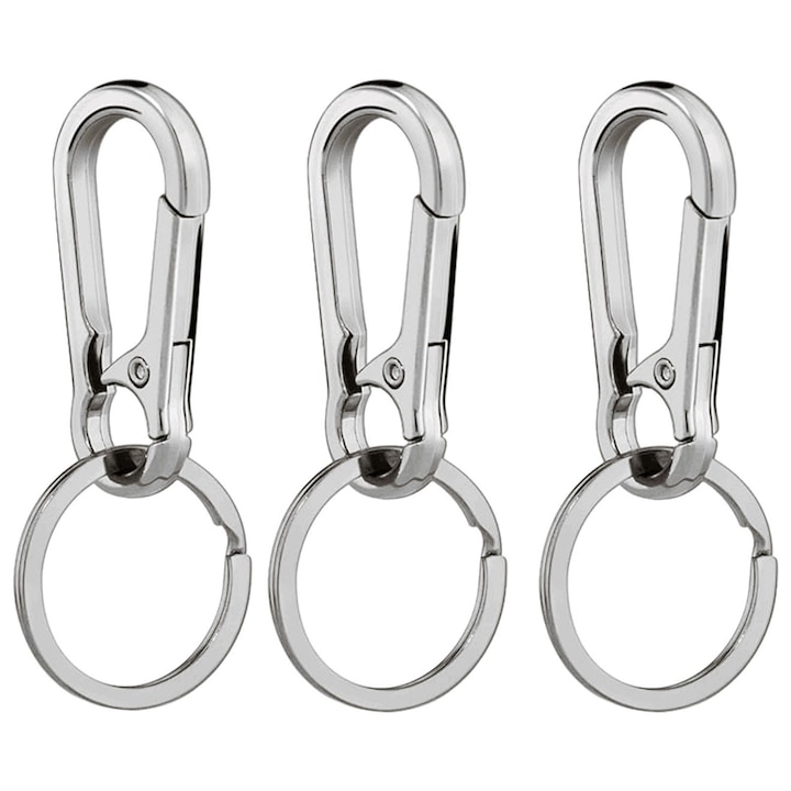 Set 3 breloc cu carabiner, Axroad Mall, Impermeabil si rezistent la rugina, Protectie impotriva coroziunii, Pentru animale de companie, jucarii suspendate, chei de masina si alte obiecte mici, Aliaj de zinc, 4.8 * 2.3 cm, Argintiu