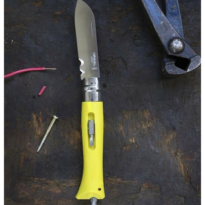 Cutit de buzunar pentru sarma, Opinel, Inox, Galben/Gri