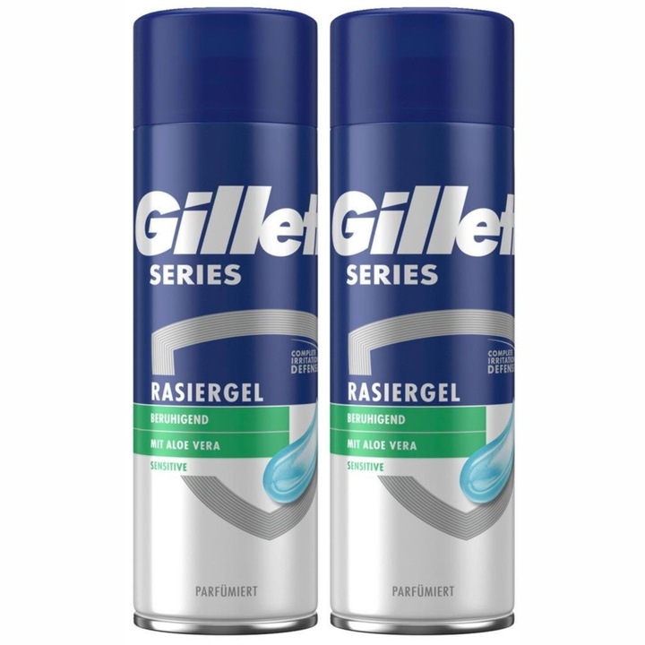 Set 2 x Gel de ras Gillette Series, pentru ten sensibil, cu Aloe Vera si parfum discret, 200 ml