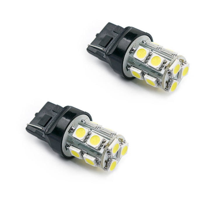 Set 2 becuri, Autoline,LED, T20, pana 12V, Alb