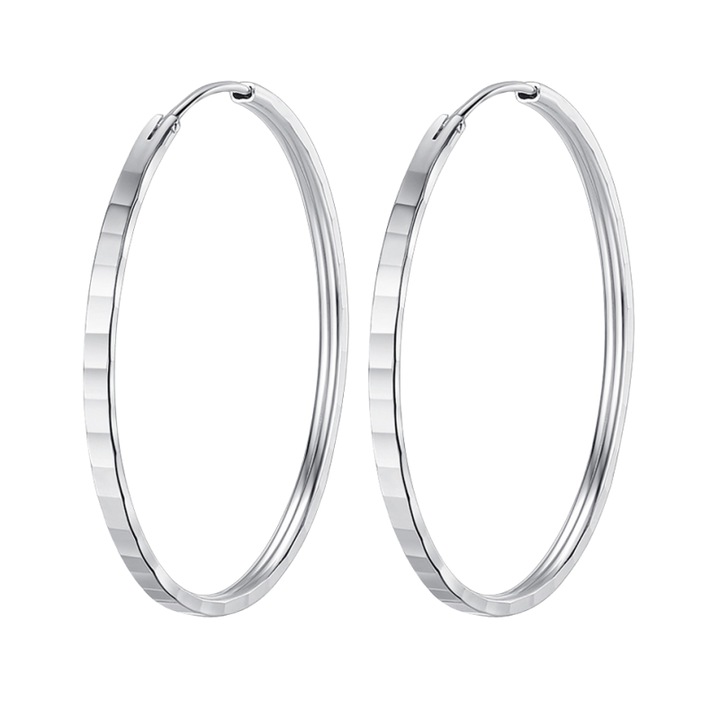 Cercei rotunde mari, S925, platina, 4cm