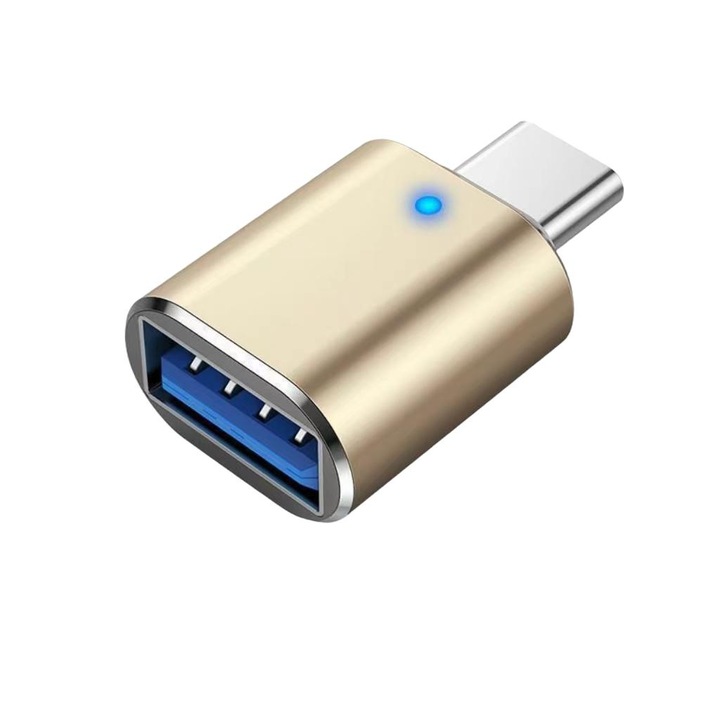 Adaptor pentru telefon, LED, USB/USB-C, Auriu