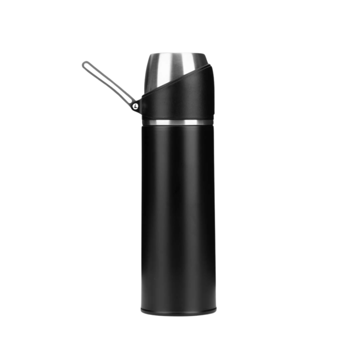 Termos cana cu maner, calitate superioara, 500ml, otel inoxidabil, pentru cafea, ceai, apa sau alte bauturi, Negru