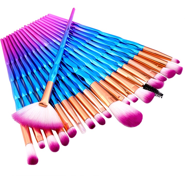 Set 20 Pensule Machiaj, Trusa Make-up Profesional, Pensule de Machiaj Sintetice Premium, Gentuta Depozitare