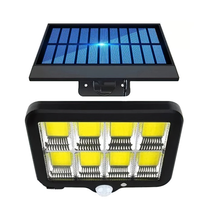 Proiector Solar ALG™ LED, Senzor de lumina si miscare, Telecomanda, Rezistent la apa si inghet, Negru