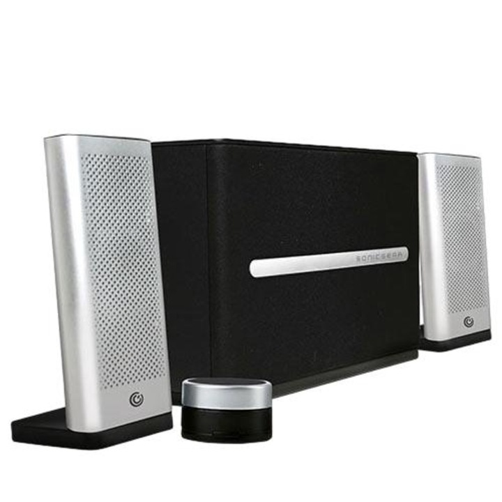Sistem audio, Sonic Gear, Bluetooth 4.2, USB/MP3/Radio FM, 46 W, 60 Hz-18 KHz, Negru/Argintiu