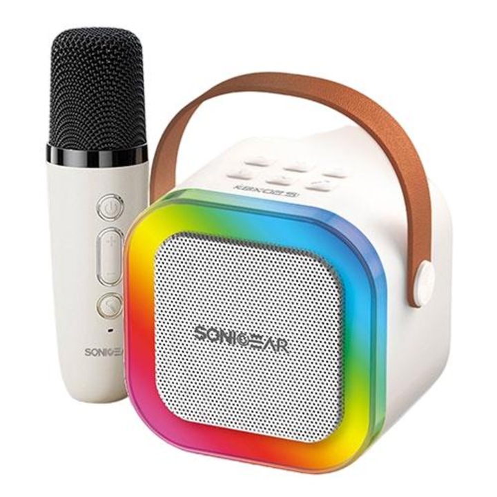 Set boxa portabila/microfon, Sonic Gear, Bluetooth 5.1, Karaoke, 2000 mAh , Iluminare RGB, Multicolor
