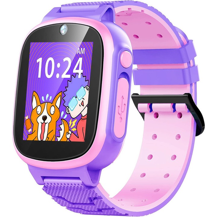 Kids Smart Watch 1,44 hüvelykes 400 mAh, 20 puzzle játékkal 3-12 éves lila