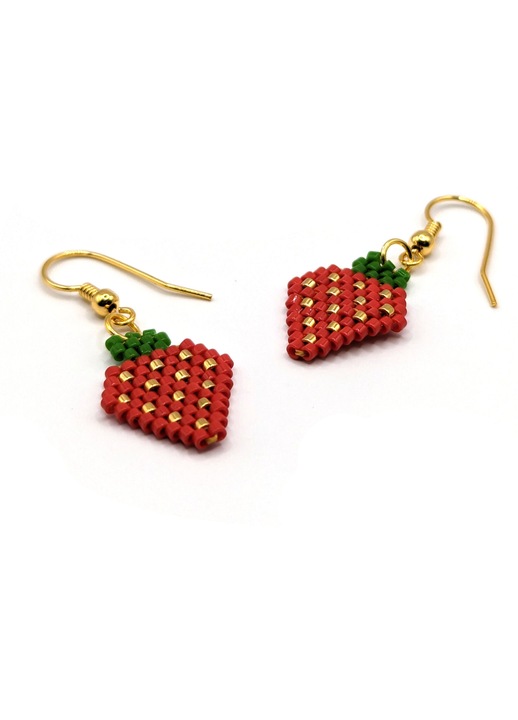 Cercei handmade, din argint 925, Lexy's Boutique, element decorativ capsunica din margele Miyuki, placat aur 24k, multicolor