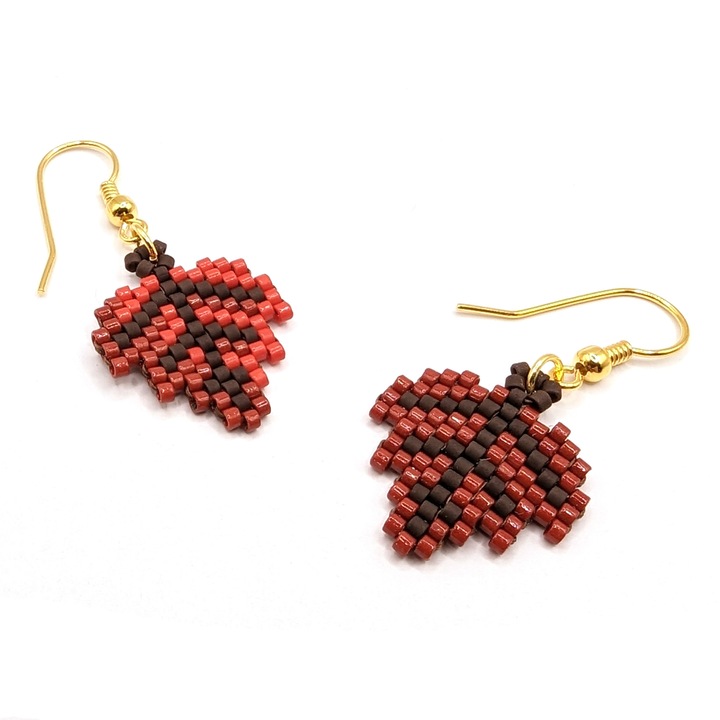 Сребърни обеци, Lexy's Boutique, декоративен елемент от листа от мъниста Miyuki, 24k позлатени, многоцветни