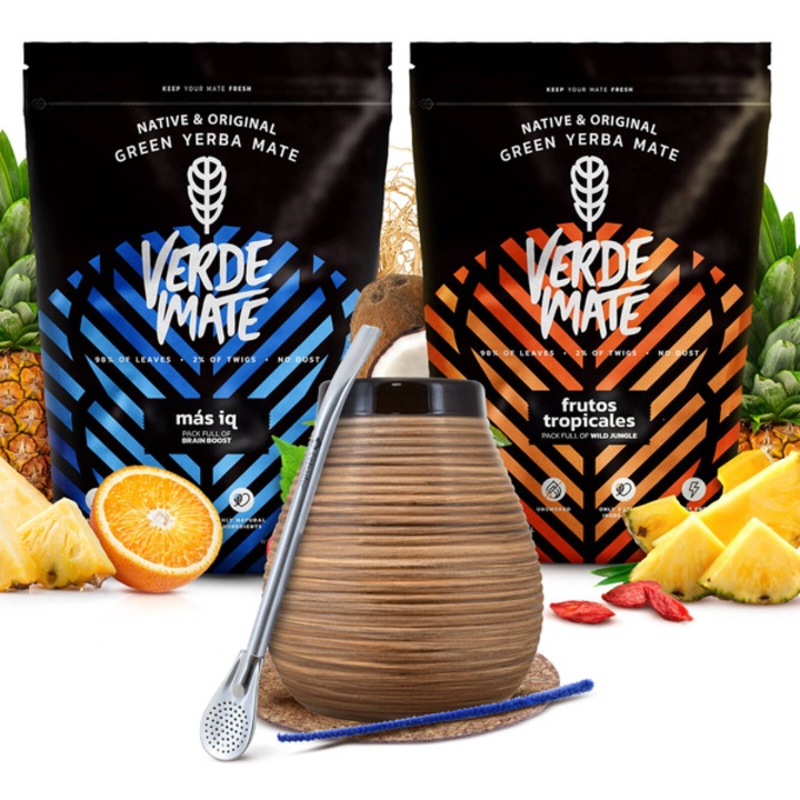 Чай Yerba Mate, Verde Mate Frutos Tropicales, Mas IQ, 2x500г, Меден калабаш, 350 мл
