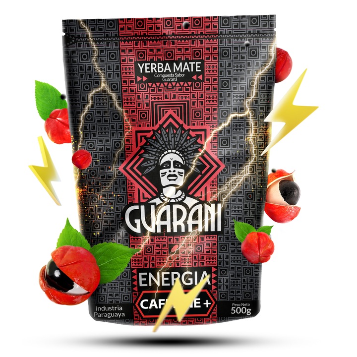 Yerba Mate Tea, Guarani Energia Caffeine +, Paraguayi Füstölt, Energizáló Tartalmaz port és ágacskákat, Tökéletes Melegen és Hidegen Fogyasztva, 500g