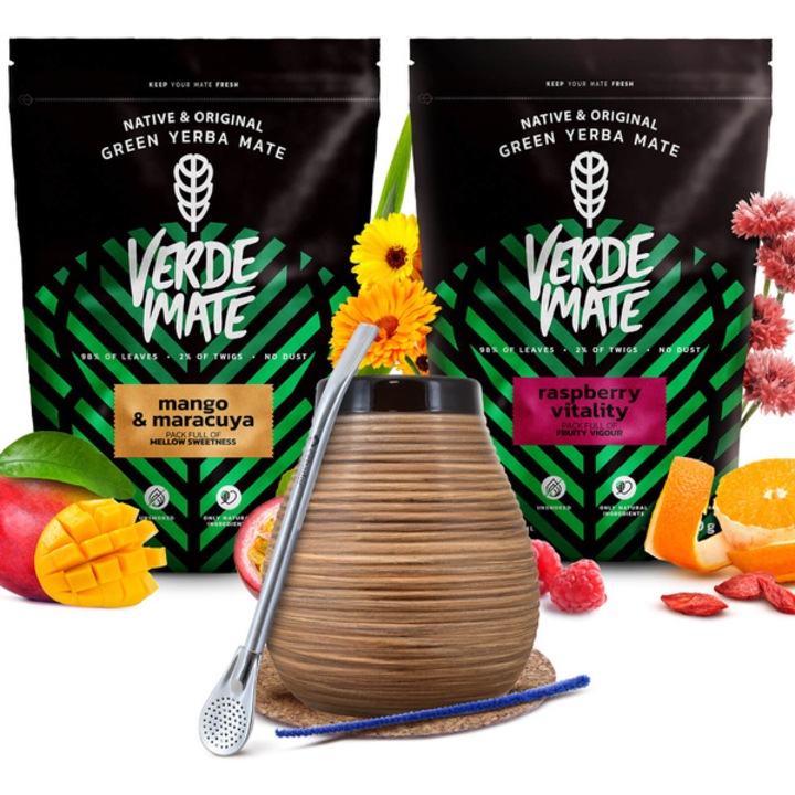 Чай Yerba Mate, Verde Mate Raspberry, Mango Maracuya, 2x500г, Меден калабаш, 350 мл