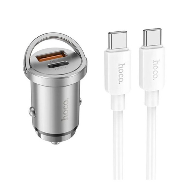 Hoco nz10 autós töltő usb+type-c aljzat, 45w, pd gyorstöltő 3.0 + type-c kábel, ezüst