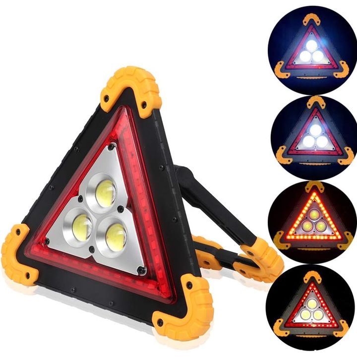 Lampa portabila de lucru cu LED, lanterna de avertizare de urgenta Semafor triunghiular COB, reincarcabila portabila, pentru reparatii auto, 30W