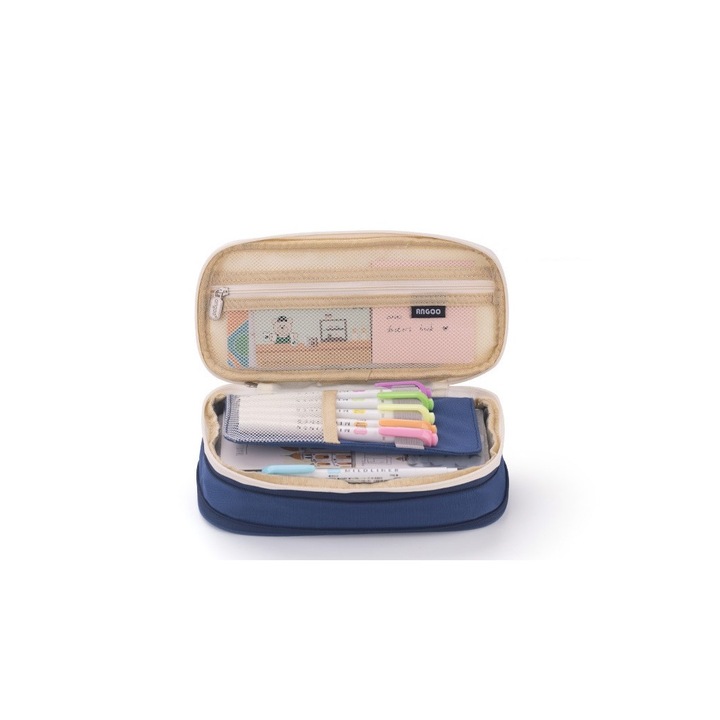 Ученически моливник, Maagi, регулируема вместимост, 2 отделения, крем/ тъмносин