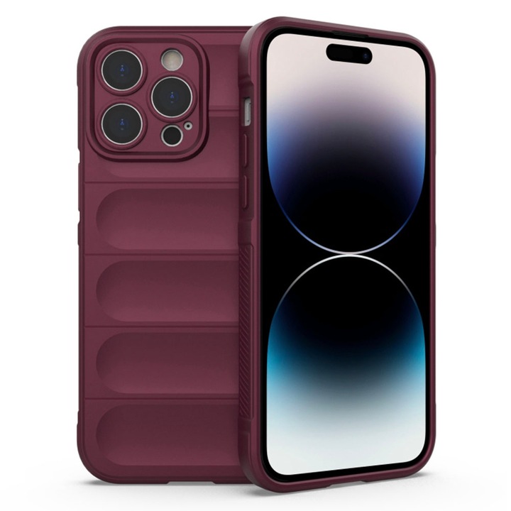 Калъф за телефон, Съвместим с Apple iPhone 14 Pro Max, FONIX AirBag Silicone, Противоударен, Пълна защита, Удобен, Бордо