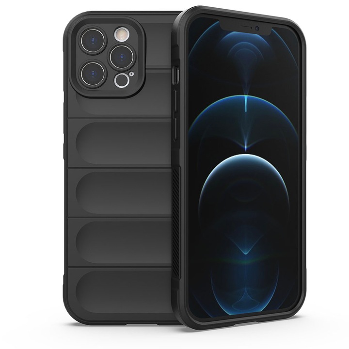 Калъф за телефон, Съвместим с Apple iPhone 12 Pro Max, FONIX AirBag Silicone, Anti-shock, Пълна защита, Удобен, Черен