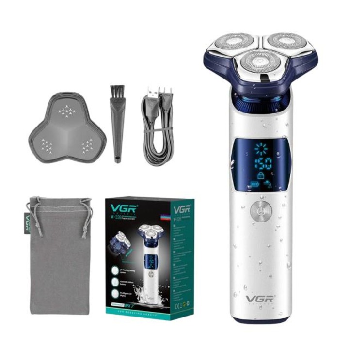 Set aparat de ras facial si accesorii, VGR, LED, USB, Multicolor