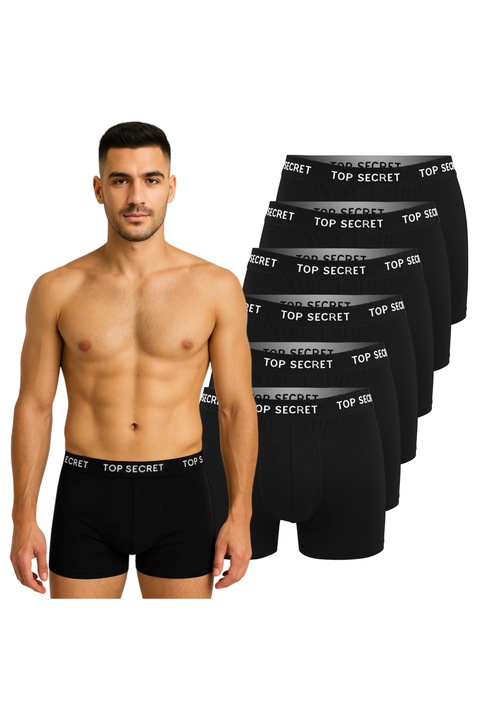 Set 6 boxeri pentru barbati, Top Secret, Bumbac, Multicolor, Negru