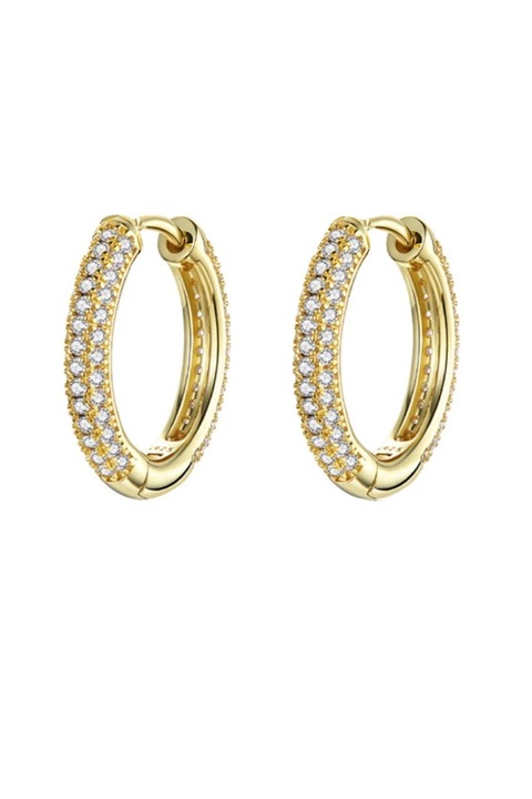 Cercei rotunzi din argint 925 Double Zircon Hoops, aurii cu pietre de zirconiu, aniversare, sarbatori