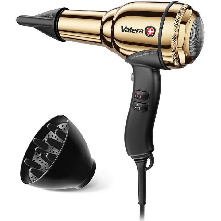 Сешоар SWISS METAL MASTER LIGHT GOLD, 2000W, Генератор на йони, 6 настройки за въздушен поток/температура, Бутон за студен въздух, PM-Pro мотор, Златист