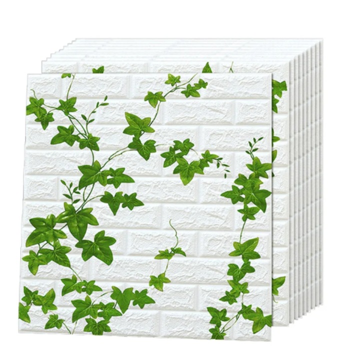 10x öntapadó 3D tapéta készlet, At Performance, vízálló, 70 cm x 77 cm x 0,5 cm, fehér növényi nyomat