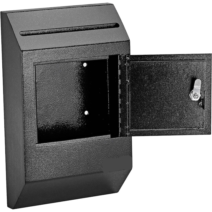 Пощенска кутия, поцинкована стомана, водоустойчива, 41x25, 5x10 см, черна