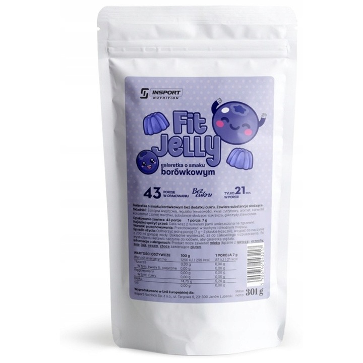 Jeleu hipocaloric, INSPORT Nutrition, FIT JELLY, fara zahar, grasimi si carbohidrati, 301g, 43 de portii, Aroma: Afine