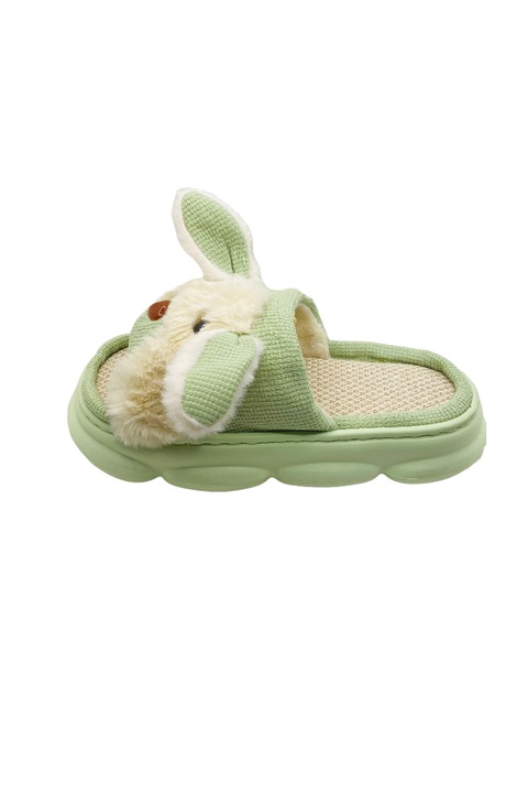 Papuci decupati de casa pentru dama, TECOS, imprimeu 3D catei, Verde, 38-39