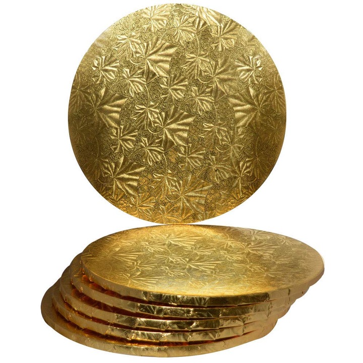 Disc pentru tort, Veiras, Inaltime 1.2 cm, Diametru 25.5 cm, Auriu, 5 bucati