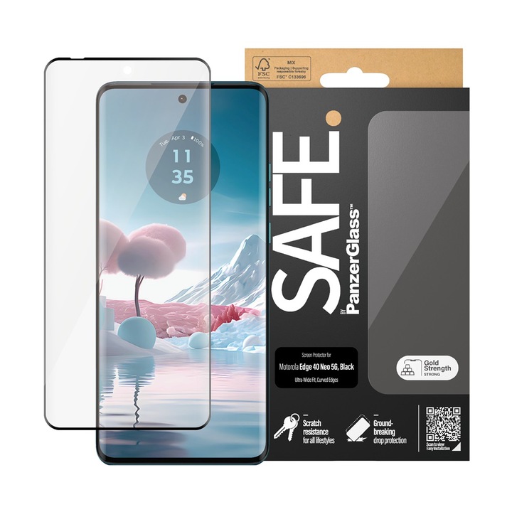 Стъклен протектор Safe за Motorola Edge Neo 40 5G, UWF, Черен