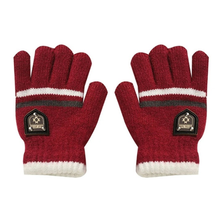 Manusi copii, model chic cu manseta elastica, tematica classy winter, marime 8 – 10 ani, rosii, EFAYN