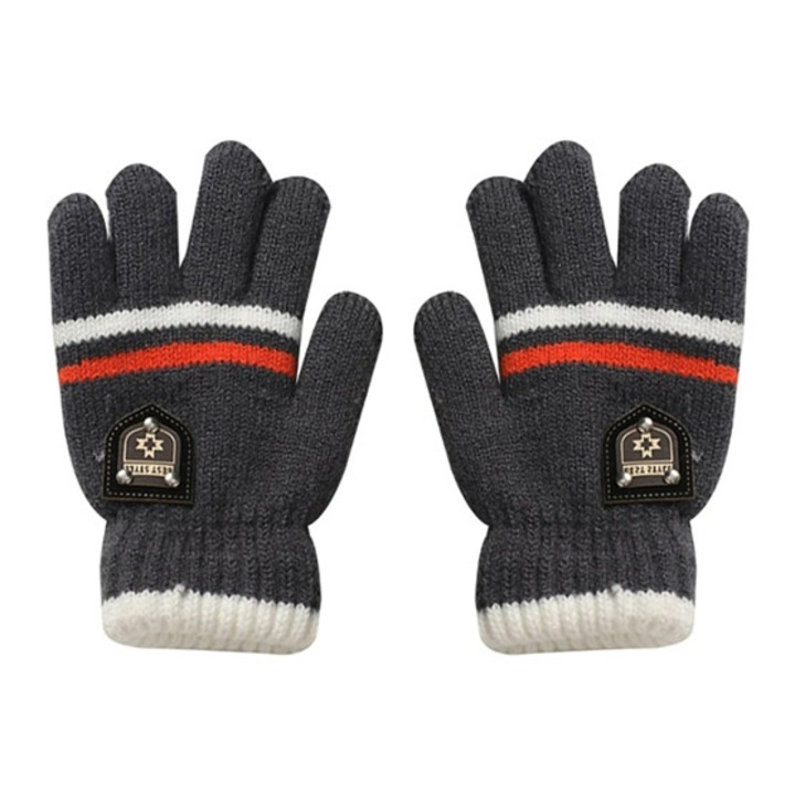 Manusi copii, model chic cu manseta elastica, tematica classy winter, marime 8 – 10 ani, gri inchis, EFAYN