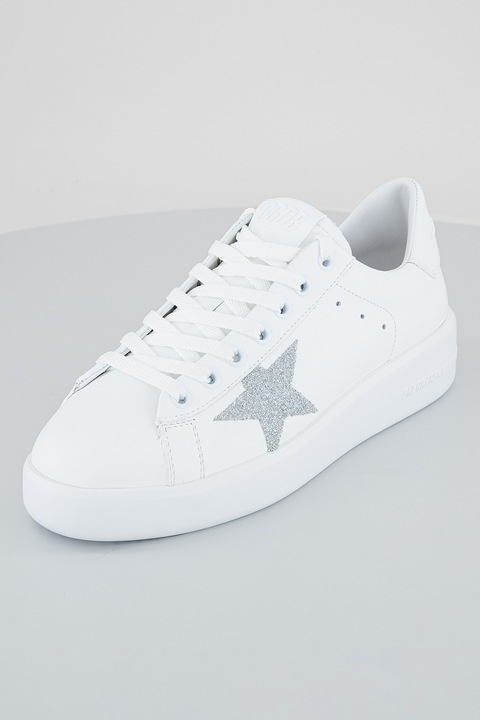 GOLDEN GOOSE, Csillámos bőrsneaker, Fehér/Ezüstszín